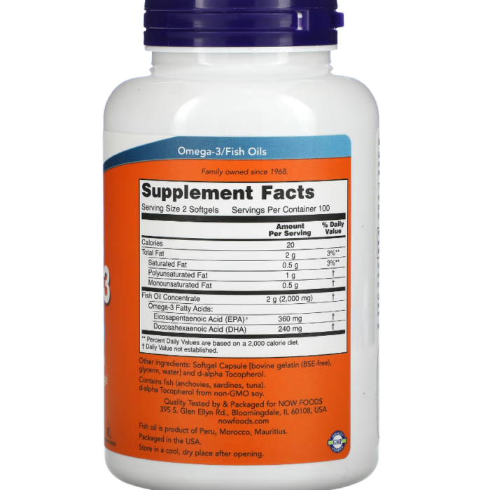 now foods Omega 3 100 softgels back1