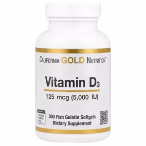 Vitamine D3, 125 µg (5000 UI), 360 capsules à enveloppe molle à base de gélatine de poisson