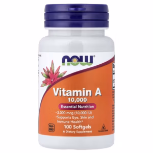 Now Foods, Vitamine A, 3000 µg (10 000 UI), 100 capsules à enveloppe molle